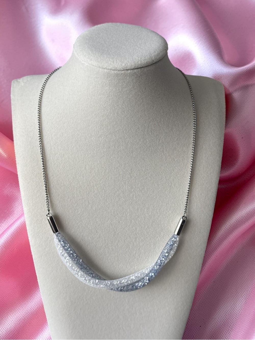 Swarovski Silver Glitter Tube Pendant Necklace
